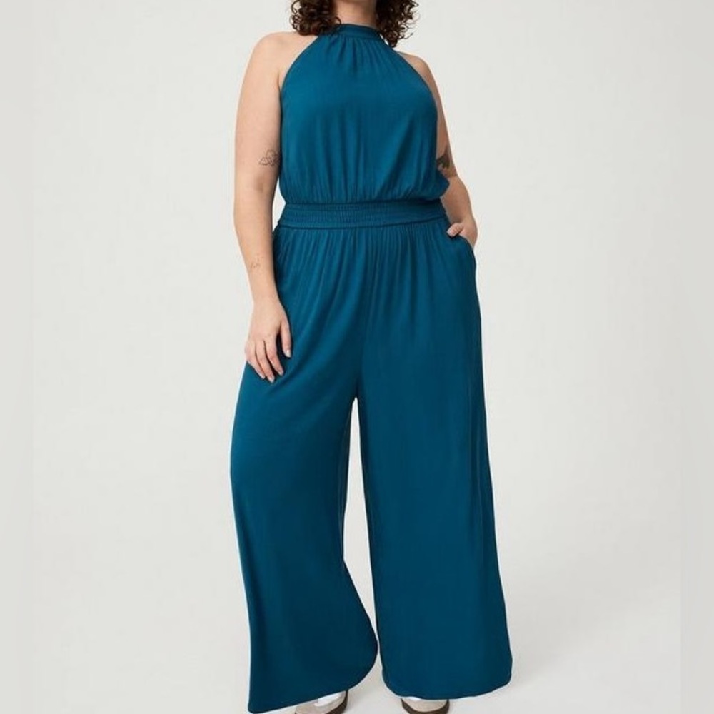 [1/US 1X]Torrid Sleeveless High Neck Jumpsuit Teal Halter